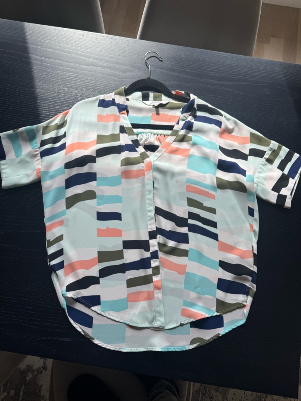 CROSBY by Mollie Burch Multicolor Abstract Stripe V-Neck Blouse